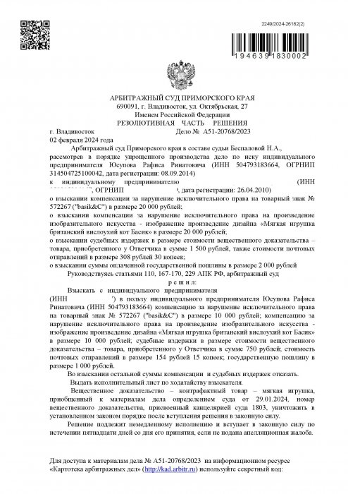 Изображение Нарушение исключительных прав на персонаж «Басик» Картинка Нарушение исключительных прав на персонаж «Басик»